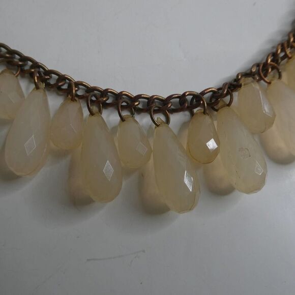 Bronze Tone Teardrop Faceted Faux Stone Bib Statement Necklace Boho Dangle Cream - Picture 4 of 8